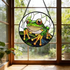 “Stained Glass Frog Sun Catcher – Colorful Window Decor for Home & Gifts”
