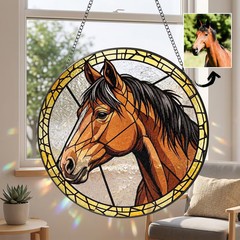 Custom Horse Portrait Stained Glass Suncatcher Pet Art