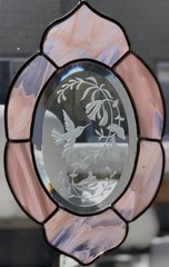 Purple Stained Glass Suncatcher Window Hanging Etched Hummingbird 10.5 X 6.25 in