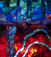 Abstract Pine Tree Red Green Crystal Textured Glasses Stained Glass Suncatcher