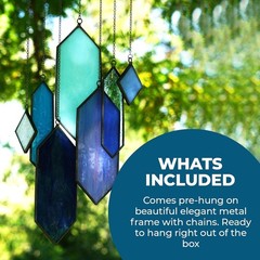 Stained Glass Suncatcher Wall Art in Blue Diamond Shape for Home Decor