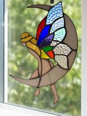 NEW XL Fairy Pixie Sitting On The Moon Window Sun-catcher