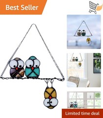 Multicolor Owl Suncatcher Glass Panel Window Decor Bird Gift for Bird Lovers