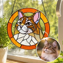 Custom Pet Portrait Cat Stained Glass Suncatcher