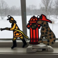 Lot Of 2 FIRE FIGHTER DALMATIAN Suncatcher – Hanging Christmas Window Ornament