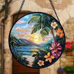 DASTOLL Stained Glass Window Hanging, Colorful Landscape Suncatcher for Doors Ho