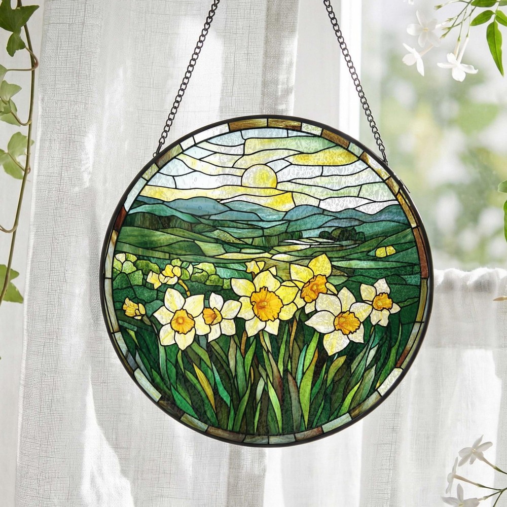 Daffodil Stained Glass Suncatcher: Yellow Floral Window Hanging