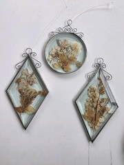 Vintage Pressed Flowers Beveled Glass Sun Catchers lot 0f 3