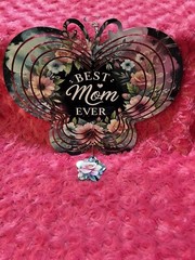 Butterfly Shaped “Best mom” Metal Windspinner With Suncatcher Tail