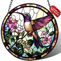 Stained Glass Window Hanging, Hummingbird Suncatcher for Door Home Decor, Bir…
