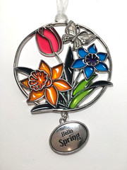 Ganz Floral Suncatcher Charm Gift HELLO SPRING Stain Glass Look
