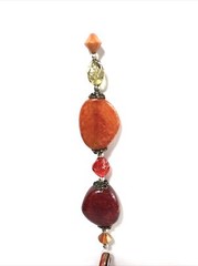 Lampwork glass frog pendant & red bead suncatcher ornament decor. Orange & green