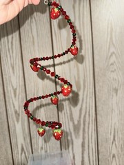 Red & Green Beaded Spiral Hanging Suncatcher/Mobile with Strawberry Charm