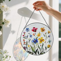 Wildflower Stained Glass Suncatcher – 8 Inch Window Decor for Flower Lovers