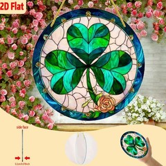 Acrylic Flat St. Patrick’s Day Round Decor Four-Leaf Clover Window Hanging Sign