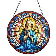 Virgin Mary Stained Glass Suncatcher – 8” Christian Window Decor Gift