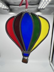 Vintage Lead Stained Glass Hot Air Balloon Sun Catcher Hand Cut Glass Hand Made