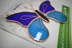 Dark & Light Blue Handcrafted Stained Glass Butterfly Suncatcher GE153
