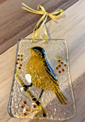 Pair of 2 Fused Glass Birds Hanging Ornament Suncatcher Slumped Art Glass