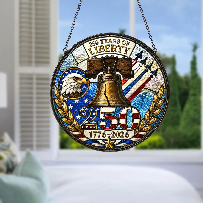 American Flag Patriotic Red Stained Glass Suncatcher