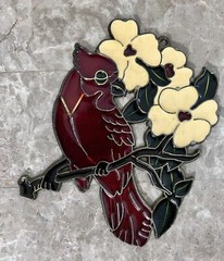 Vintage Stained Glass and Metal Bird Suncatchers RED GREEN WHITE Nature