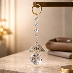 Angel Wing Crystal Suncatcher Keychain Prism Crystal Ball Gift Gold Silver NEW