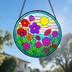 Colorful Wildflower Stained Glass Suncatcher for Indoor and Outdoor Decor