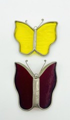 2-Pc Stained Glass 3D Butterfly Sun Catcher Yellow & Red Window Art