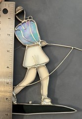 MAN LADY GOLFER hole 7 Set of 3 SUNCATCHER Vtg. LEADED STAINED GLASS Window Deco