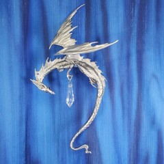 Hanging Dragon Pewter Figurine Perth Pewter US Made Fine Austrian Crystal *NEW*