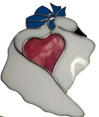 VTG Swan & Heart Blue Bow Stain Glass Sun Catcher Silver Metal & Black Chain