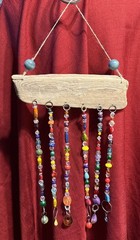 Artisan Made driftwood wall hanging Rainbow suncatcher beaded 11” x 23”
