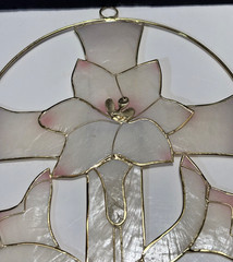 Vintage Capiz Shell Cross Lily Suncatcher Window Hanging Philippines