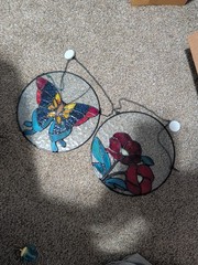 Stained Glass Style Plastic Butterfly Hanging Suncatcher And Floral Suncatcher