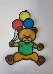 Vtg Plastic Bear Suncatcher Kids Room Decor Multicolor Bear With Balloons