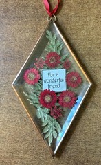 Pressed Flowers SUNCATCHER “For A Wonderful Friend” Beveled Glass/Copper Border