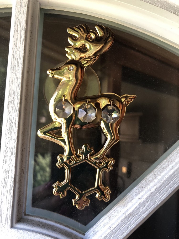 24K Plated Decorated W/ Austria Swarovski Crystal Reindeer Sun catcher VTG