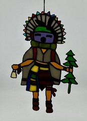 Vintage Stained Glass Hopi Kachina Suncatcher Southwest Decor 9¼” x 6¼”