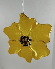 Fused Glass Poppy Flower Suncatcher Hanging Decor 5″ Set of 3 Red Orange Yellow