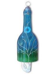 Wind Chime Recycled Glass Hand Painted Sapphire Blue Large Suncatcher Tree of