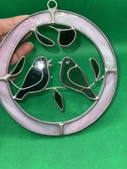 suncatcher stained glass birds pink Purple Green