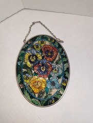 Amia Stained Glass Suncatcher Hand painted Denver CO Floral – Oval 5”x7”