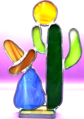 Stained Glass USA Handmade “SIESTA TIME” 3D Stand Up 6 3/4″ Tall 4 1/2″ WIDE