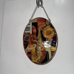 PAUL BRENT Hand Painted AMIA of Denver Glass Saxophone Music Sun Catcher