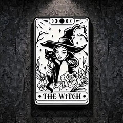 Gothic Witch Tarot Enamel Pin Black Cat Floral Occult Wicca