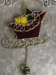 Kirkland Stained Glass Sun Catcher/Ornament Sleigh w/Hanging Bead & Jingle Bell