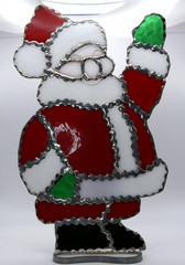 Vintage 1997 Handmade Leaded Stained Glass Santa Claus Figure Signed DB 10″ Tall