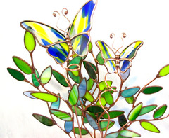 Stained Glass Butterfly Flower Stakes (Blue & Yellow x2) Great Gifts!