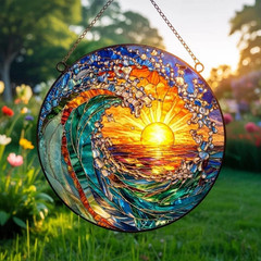 Handmade Ocean Wave Glass Suncatcher Coastal Beach Window Decor Gift