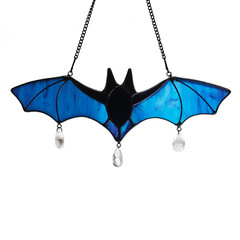 Wedcpcin Bat Stained Glass Window Hanging Suncatcher Blue Bat Decoration